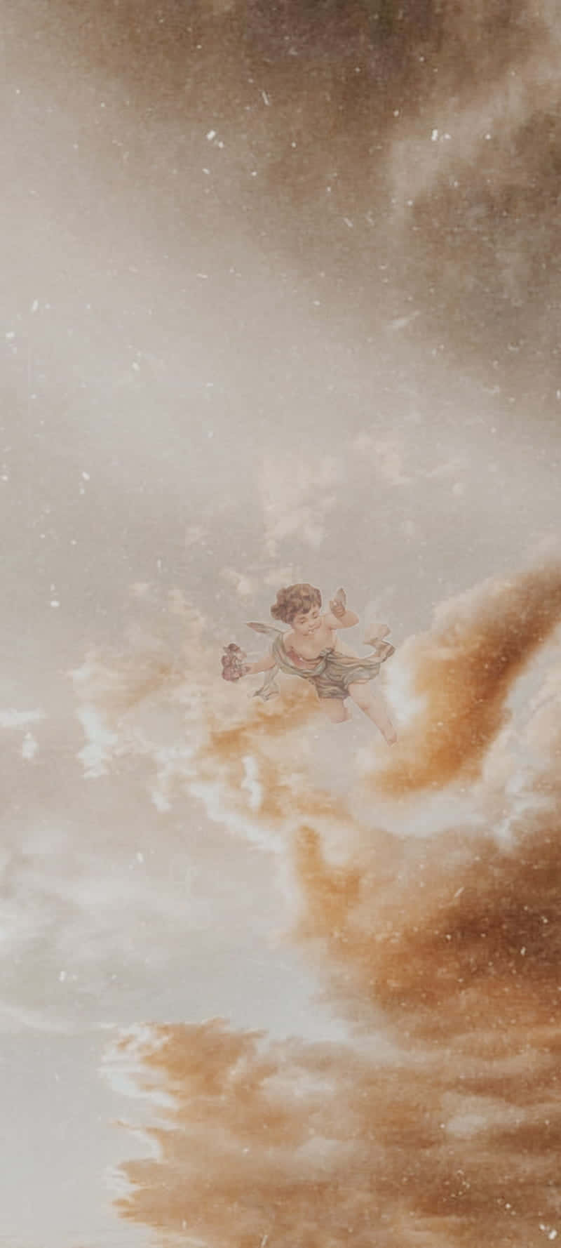 cherub, golden clouds, vintage watercolor sky, HD Phone Wallpaper