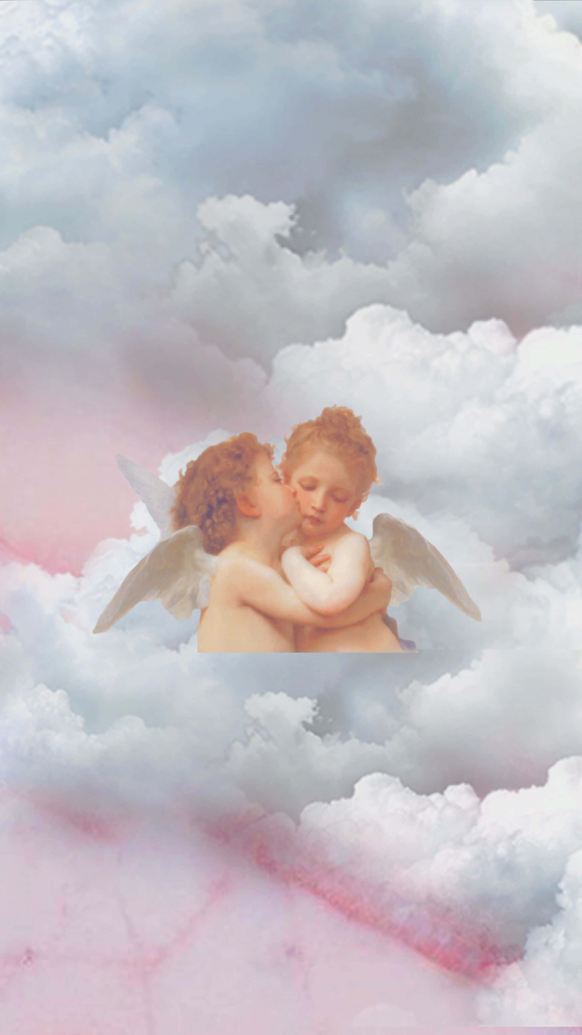angelic glow, cherubic angels, soft clouds, 2K Phone Wallpaper
