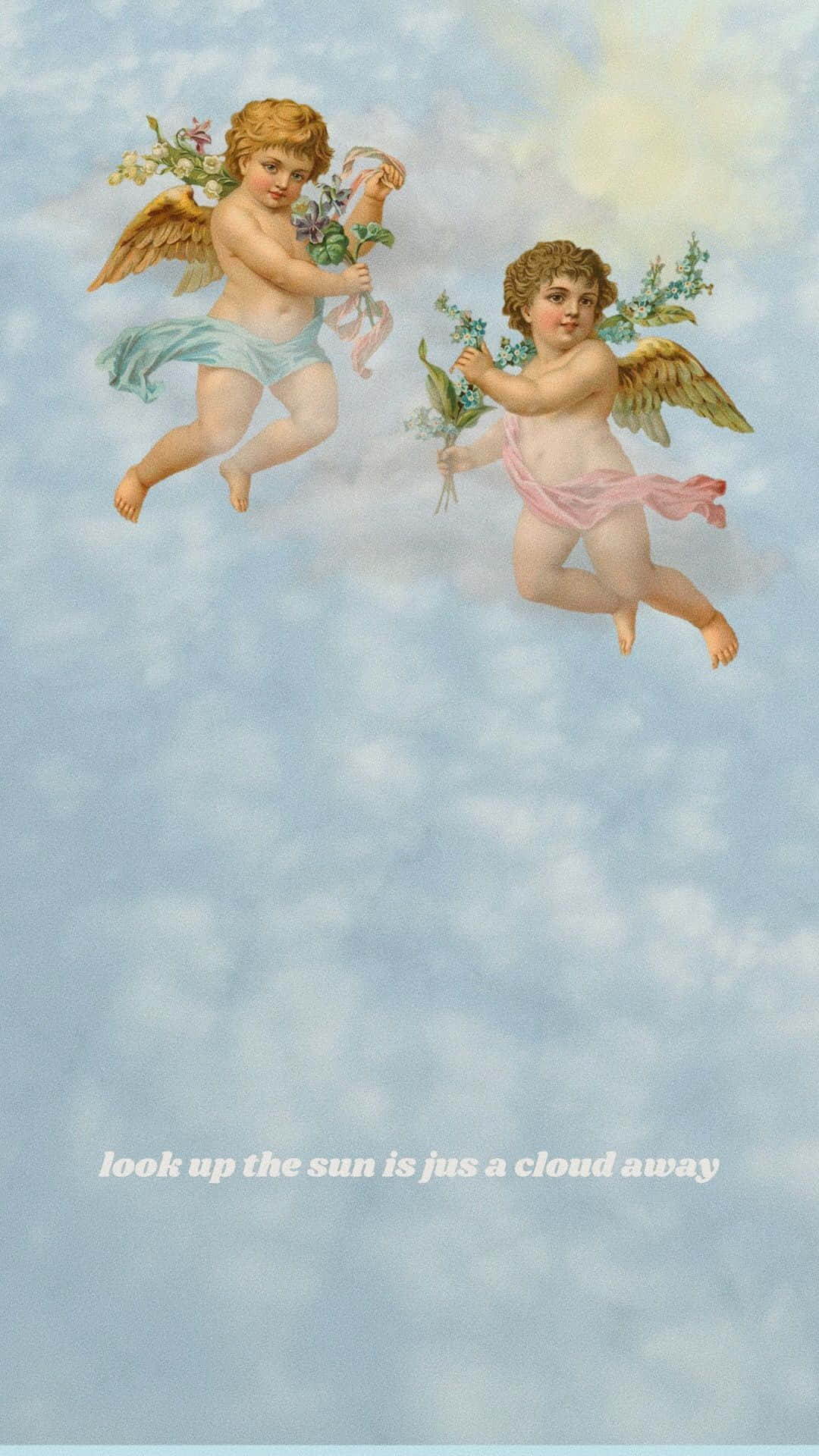 angel aesthetic clouds, cherubic angels, golden wings, Full HD Phone Wallpaper