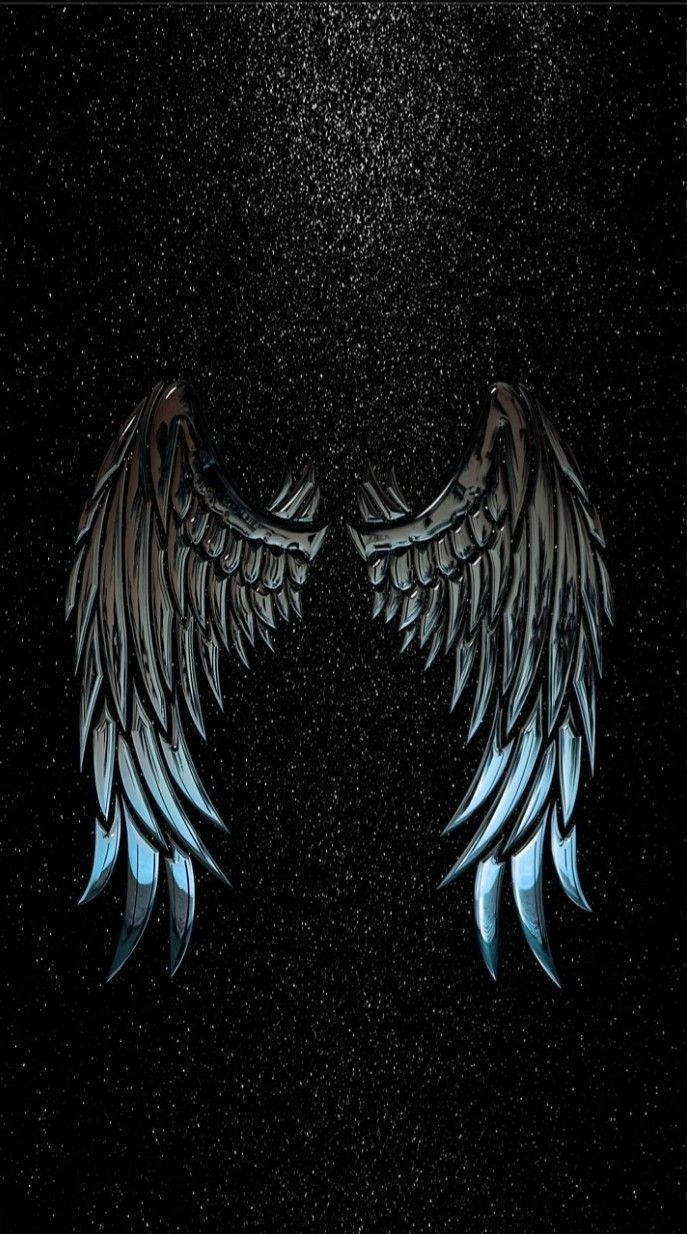 blue to black angel wings, metallic blue, silver, SD Phone Wallpaper
