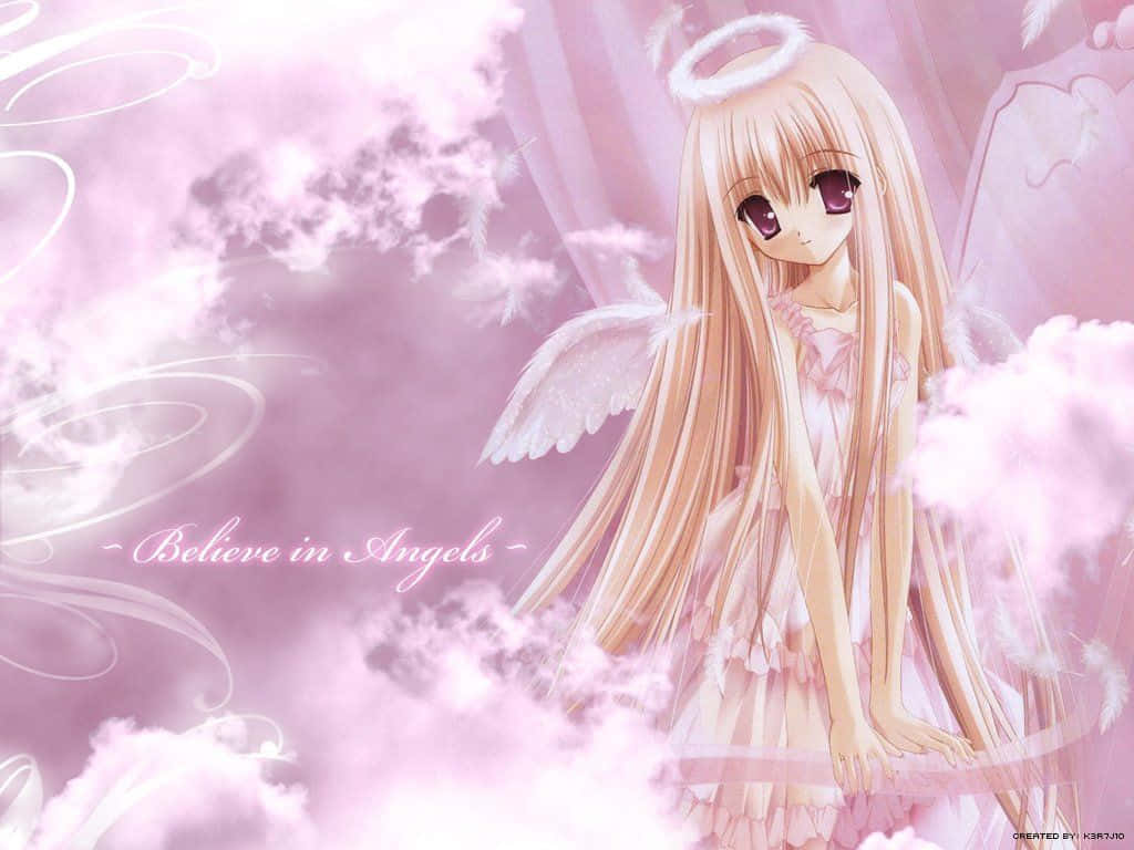 cute angel, pink wings, long blonde hair, SD Desktop Wallpaper