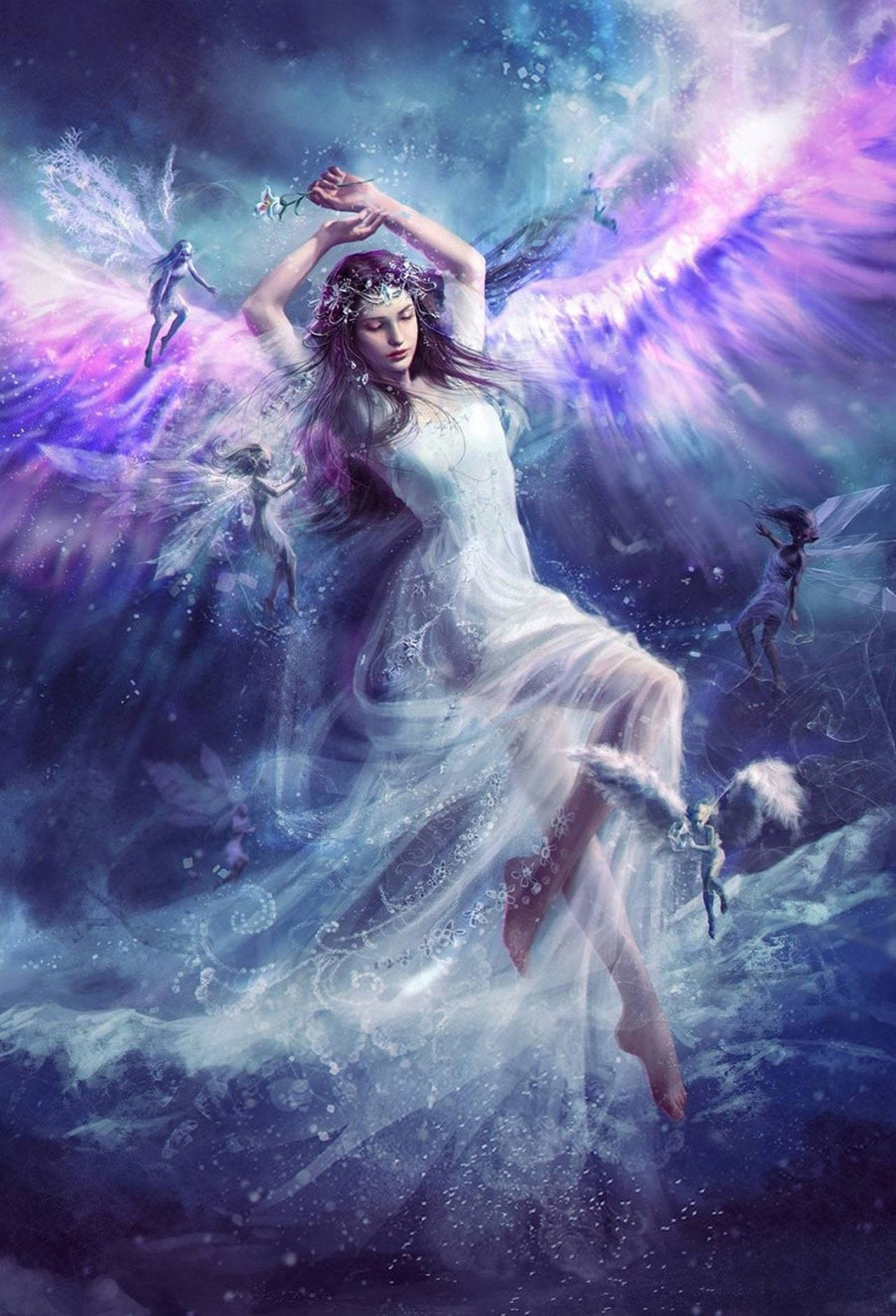 fairy queen, flowing white gown, glowing wings, Full HD Phone Wallpaper