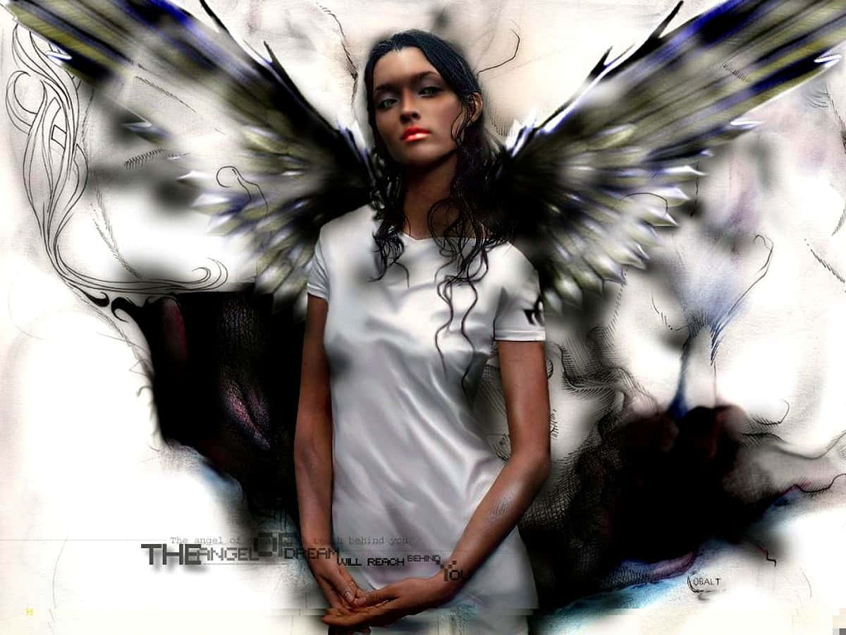 cute angel, black wings, stylized digital artwork, SD Desktop Wallpaper