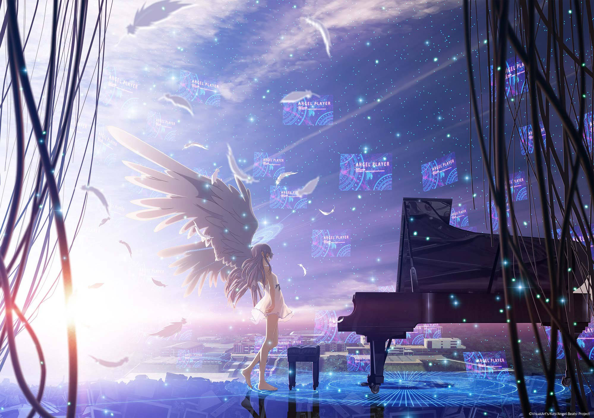 Angel Beats, winged anime girl, grand piano, Full HD Desktop Wallpaper