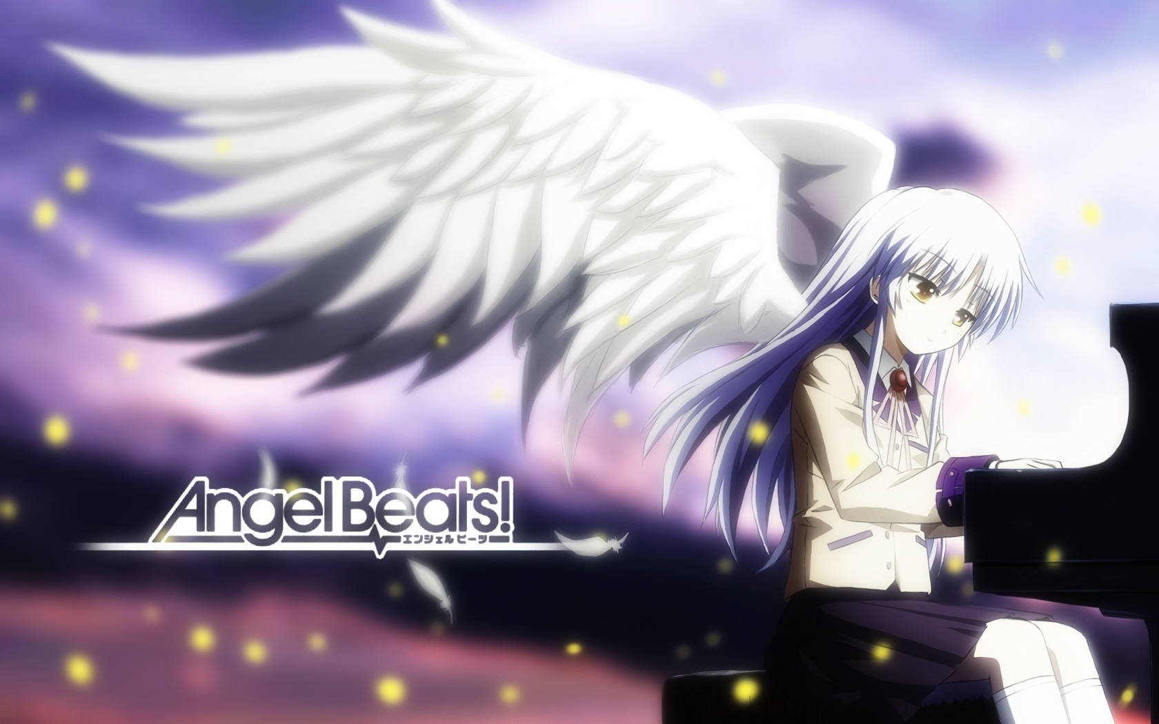 Angel Beats, white-winged anime girl, long silver hair, HD Desktop Wallpaper