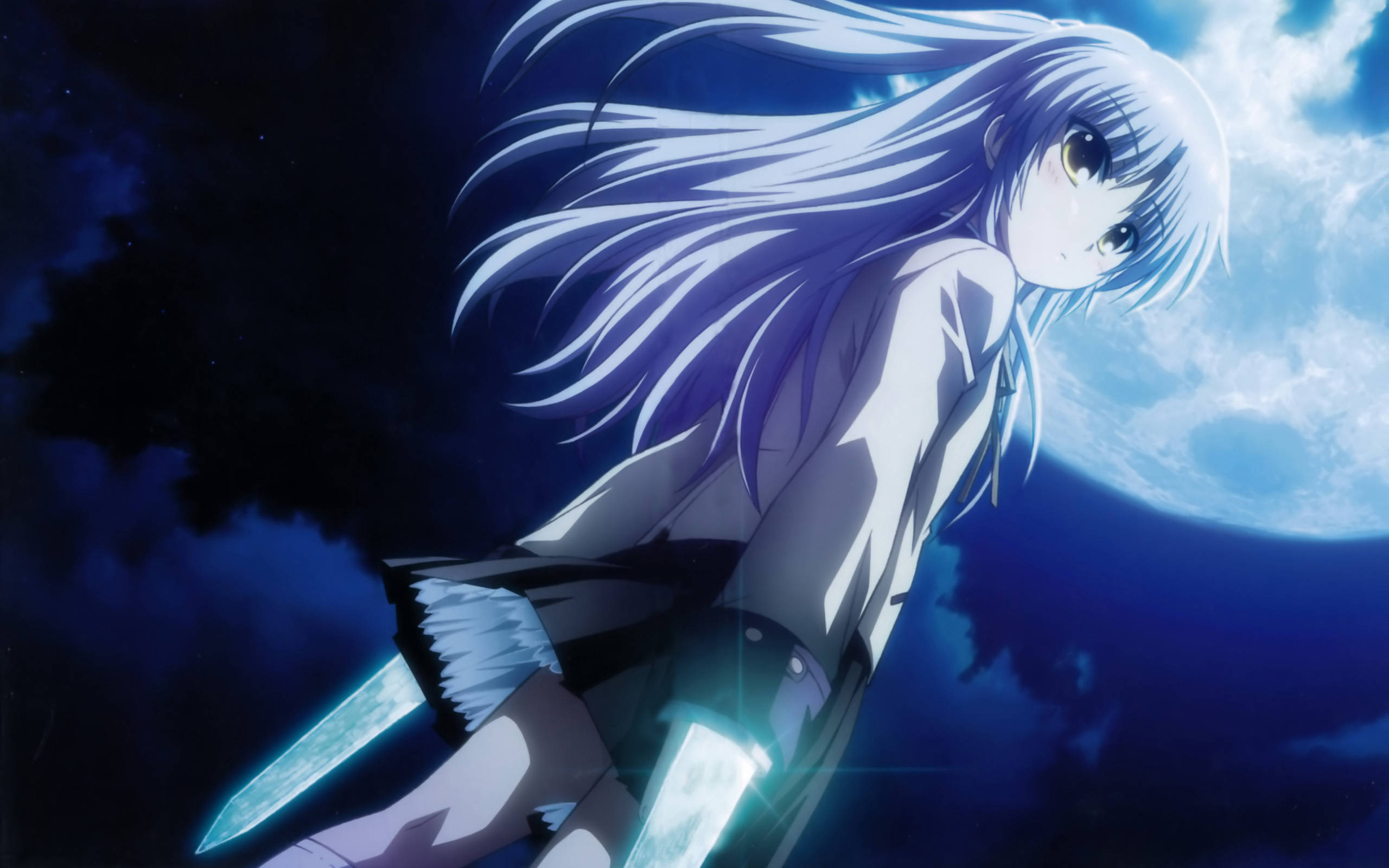 Angel Beats, moonlit night sky, swirling clouds, 2K Desktop Wallpaper