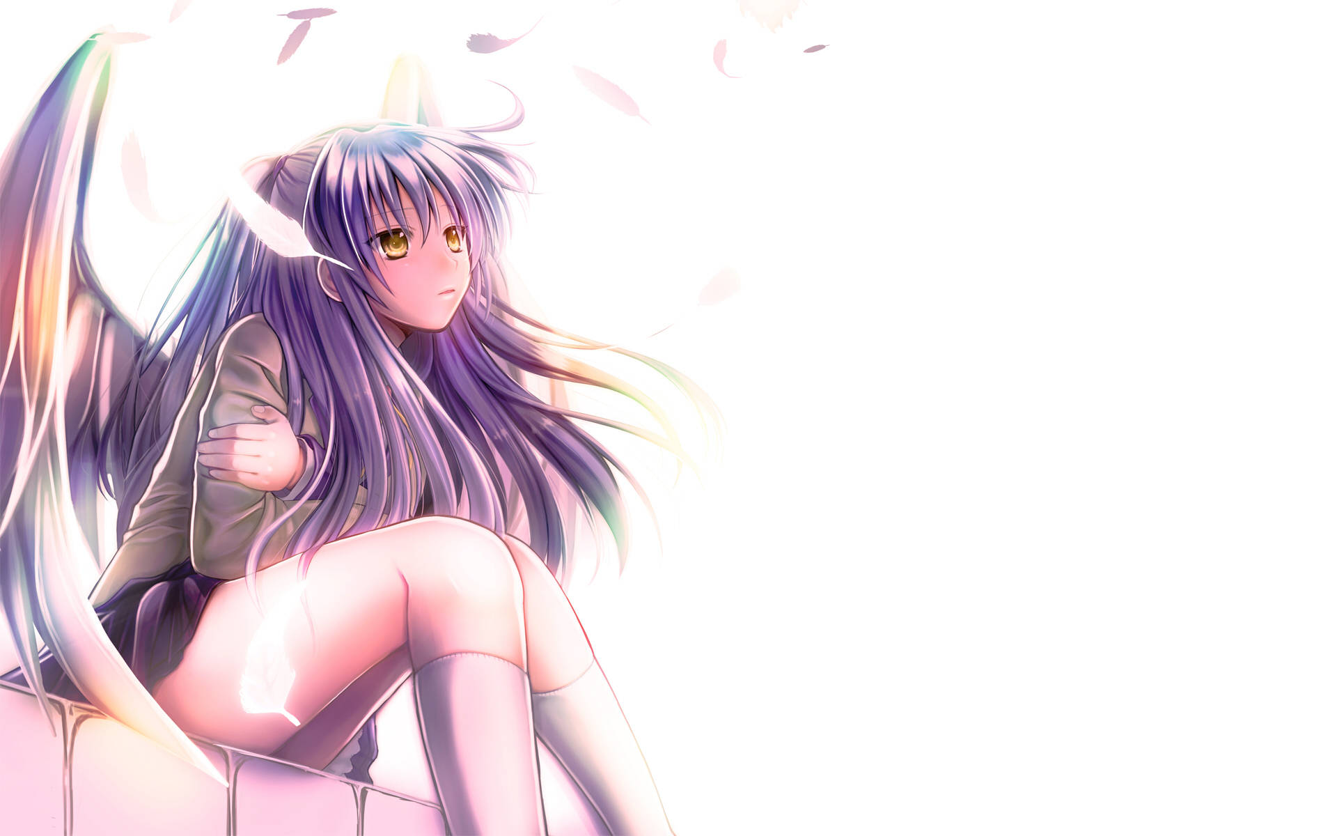 Angel Beats, purple-haired anime girl, glowing wings, Full HD Desktop Wallpaper