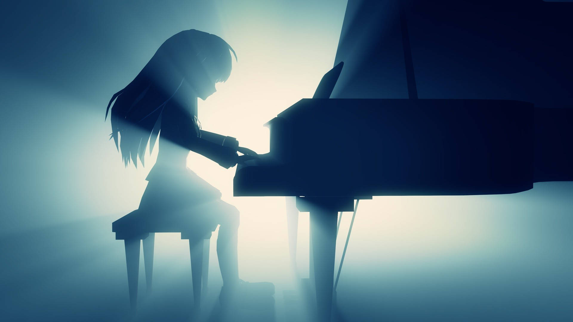 Angel Beats, silhouetted anime girl, grand piano, Full HD Desktop Wallpaper