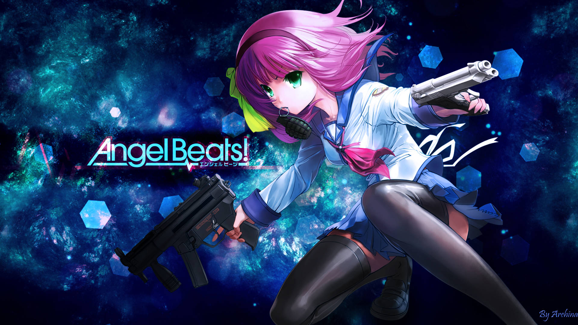 Angel Beats, pink-haired anime girl, school uniform, Full HD Desktop Wallpaper