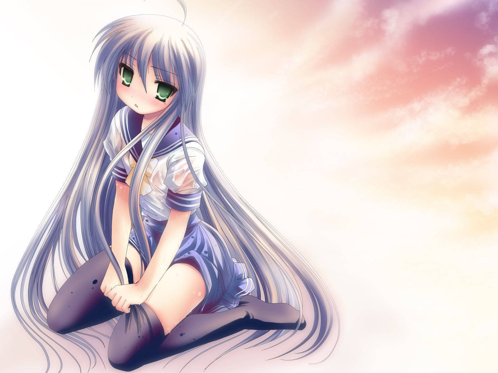 Angel Beats, silver-haired anime girl, sailor uniform, HD Desktop Wallpaper