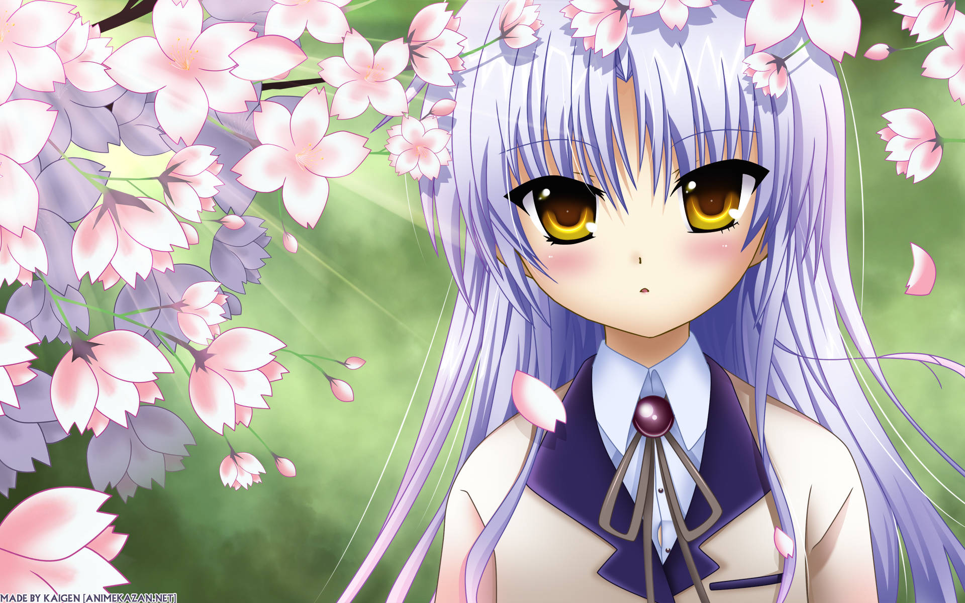 Angel Beats, lavender hair, golden eyes, Full HD Desktop Wallpaper
