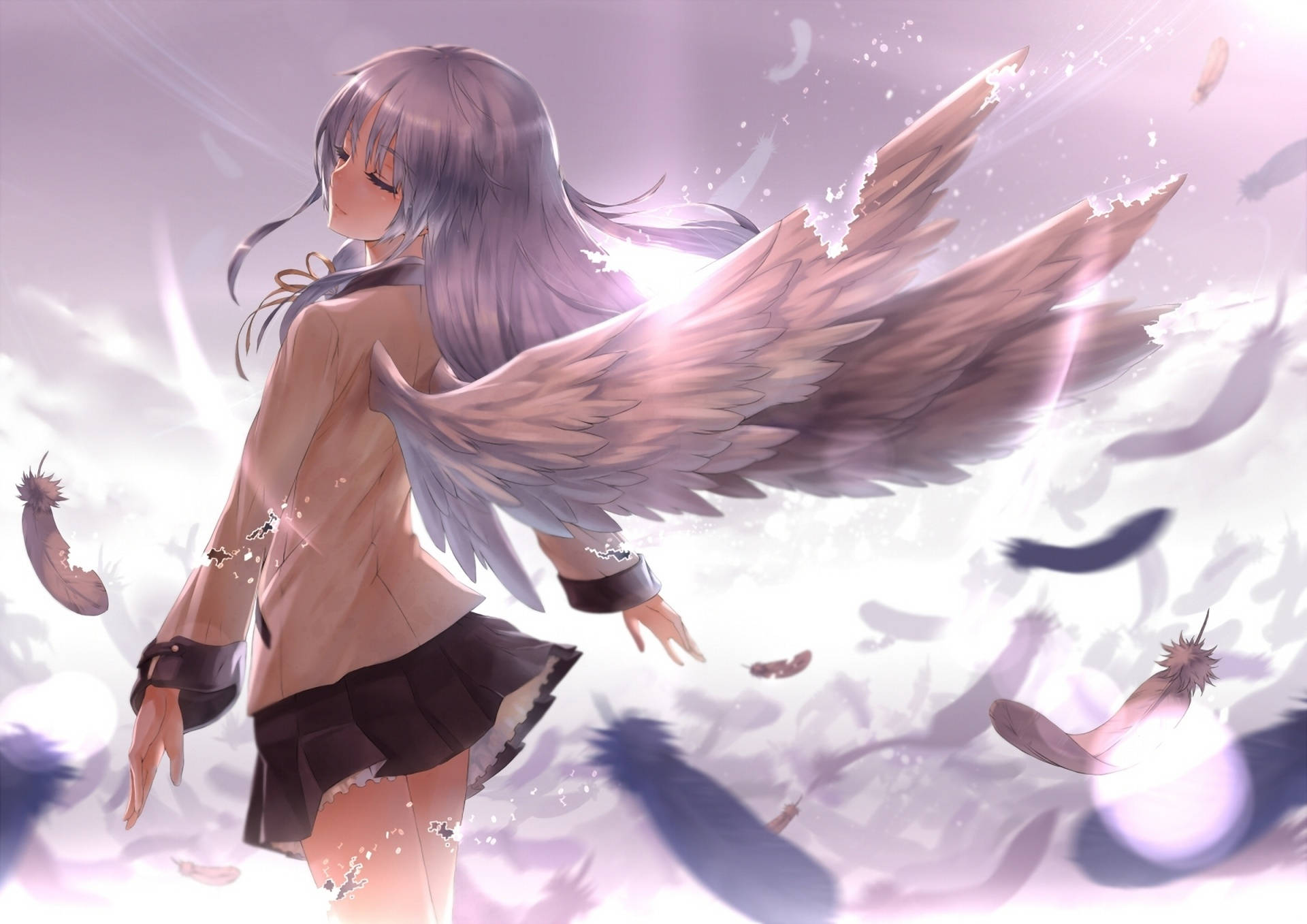 Angel Beats, fantasy angel, lavender hair, Full HD Desktop Wallpaper