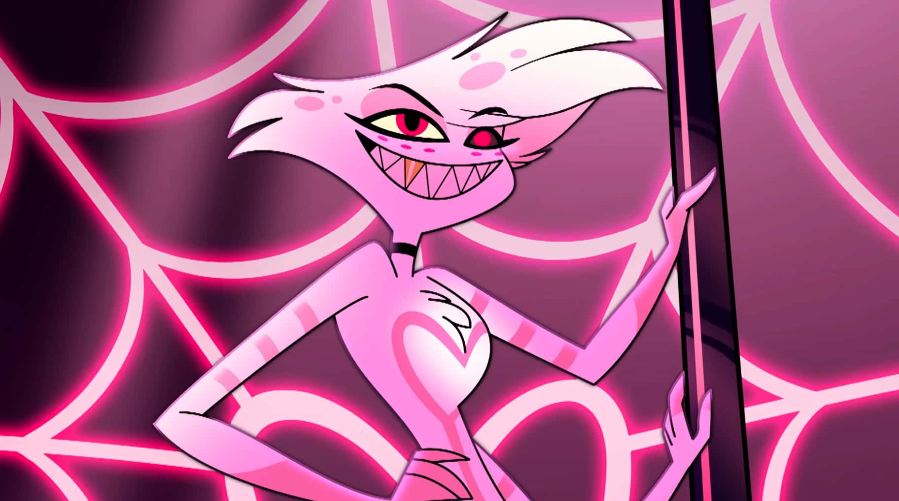 Angel Dust, pink cartoon devil, sharp teeth, HD Desktop Wallpaper