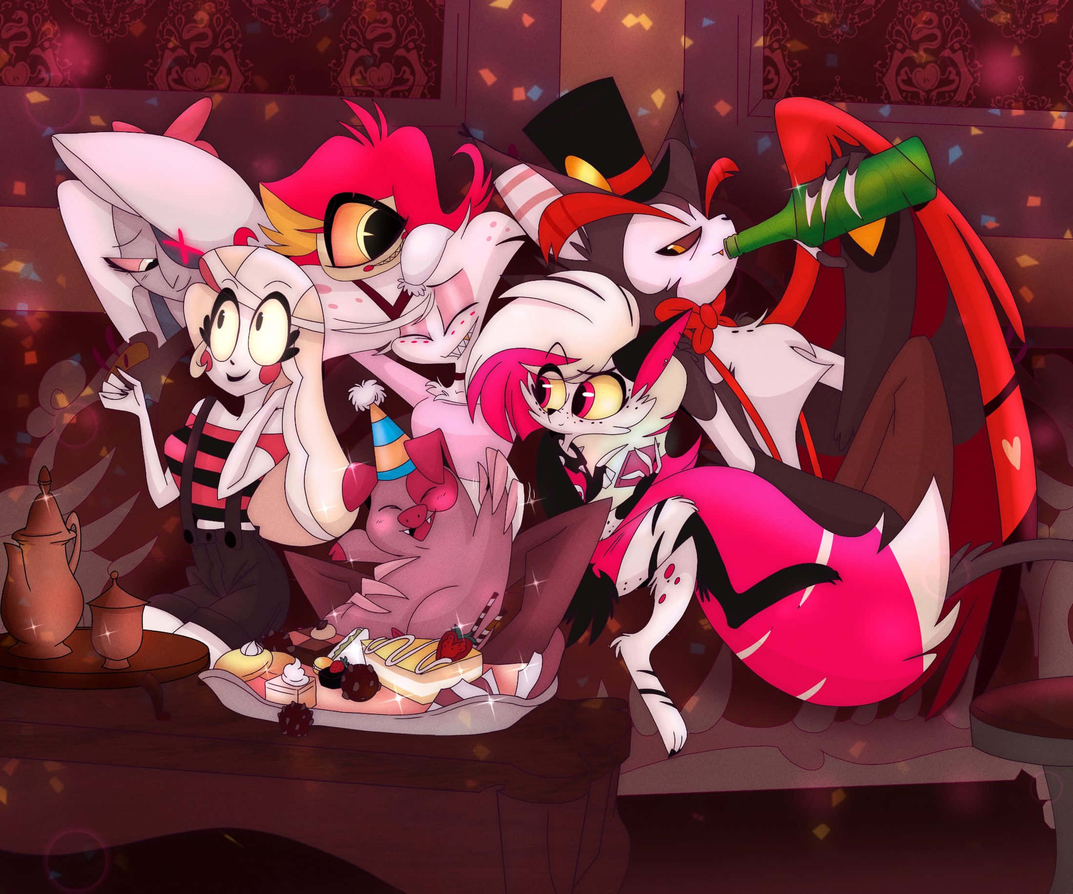 Angel Dust, demonic characters, cake, Full HD Desktop Wallpaper