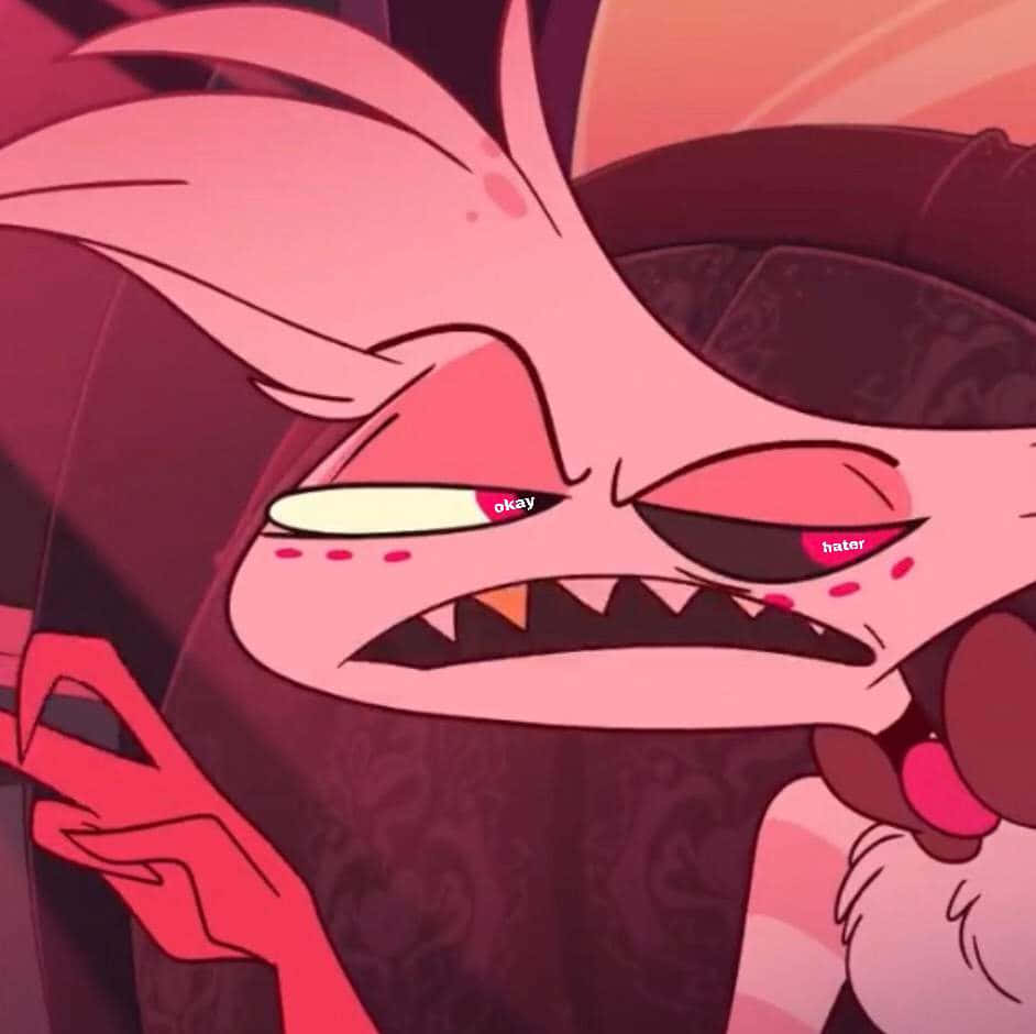 Angel Dust, smirking reaction, pink cartoon demon, SD Desktop Wallpaper