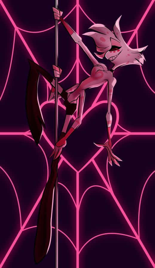 Angel Dust, pink web pattern, dark purple background, SD Phone Wallpaper
