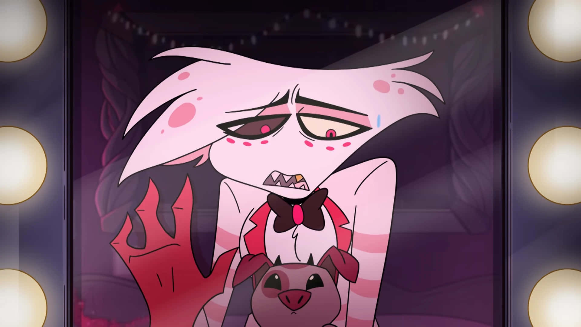 Angel Dust, pink-skinned, distressed expression, Full HD Desktop Wallpaper