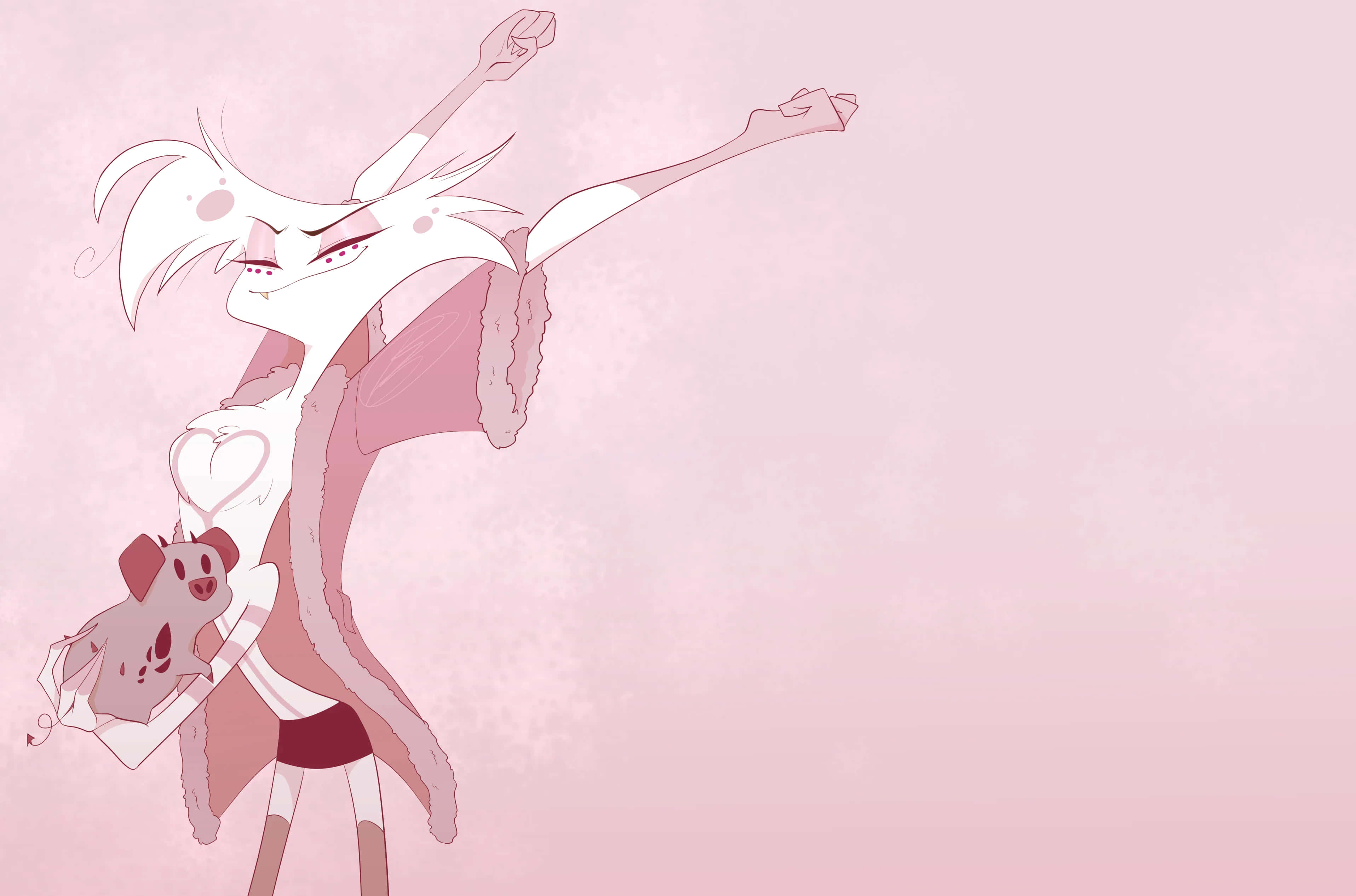 Angel Dust, white-haired, animated character, 2K Desktop Wallpaper
