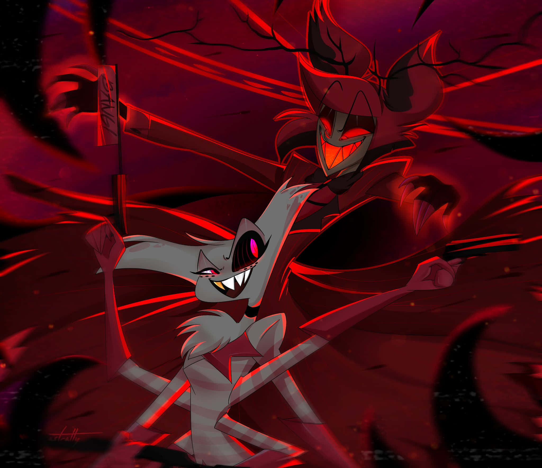 Angel Dust, demonic grin, glowing eyes, Full HD Desktop Wallpaper
