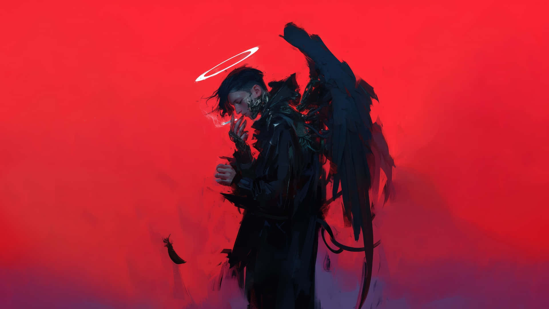 Dark Angel, black wings, halo, Full HD Desktop Wallpaper