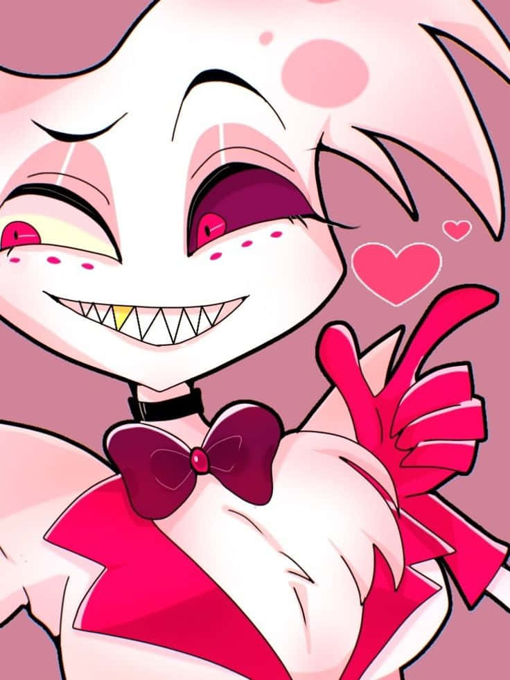 Angel Dust, pink hair, sharp teeth, SD Phone Wallpaper