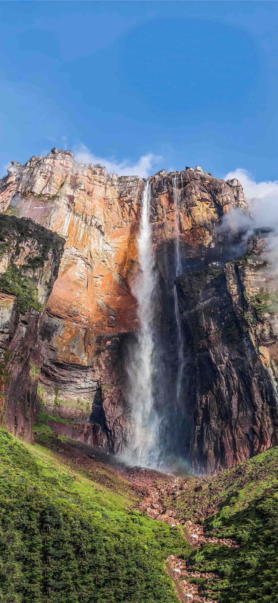 Angel Falls, blue sky, reddish-brown cliff face, Full HD Phone Wallpaper