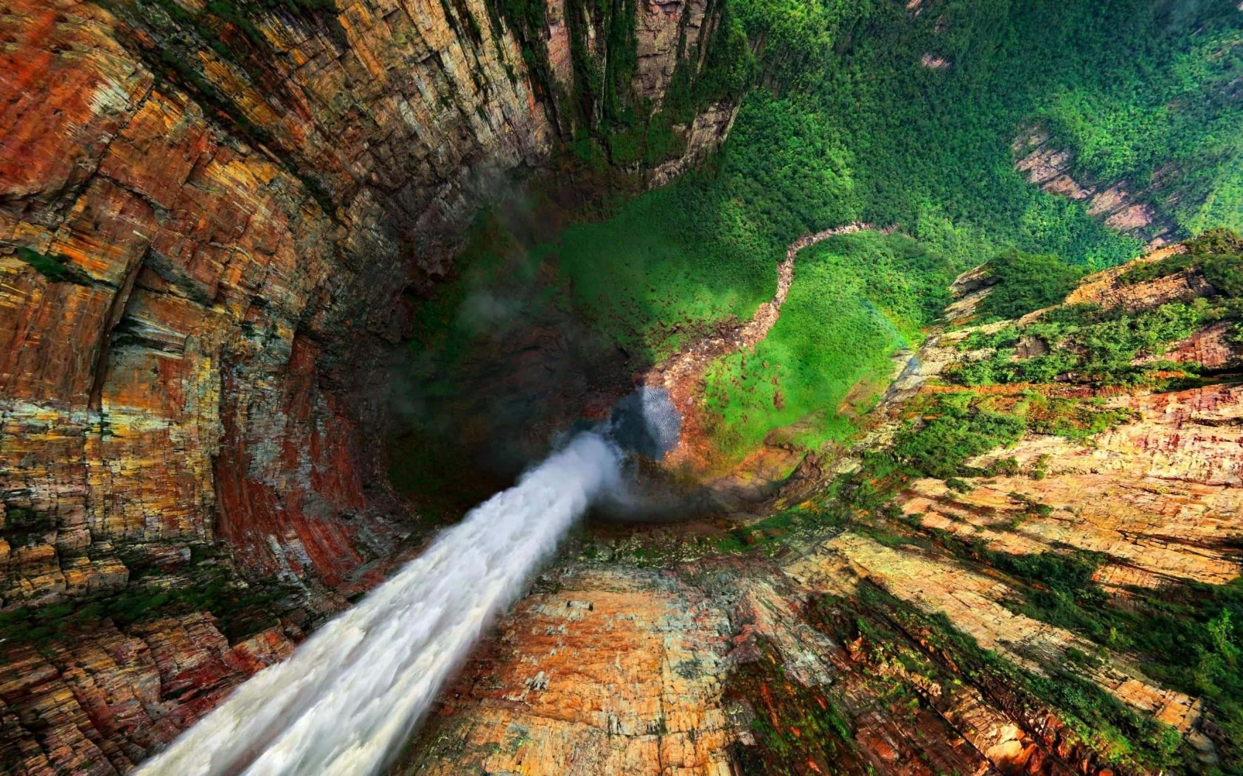 Angel Falls, aerial panoramic view, deep canyon, 2K Desktop Wallpaper