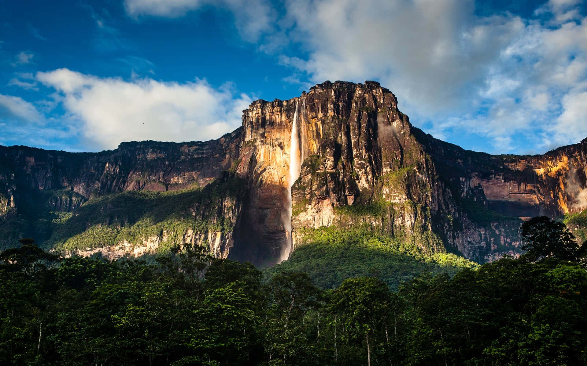 Angel Falls, lush green jungle, bright blue sky, Full HD Desktop Wallpaper