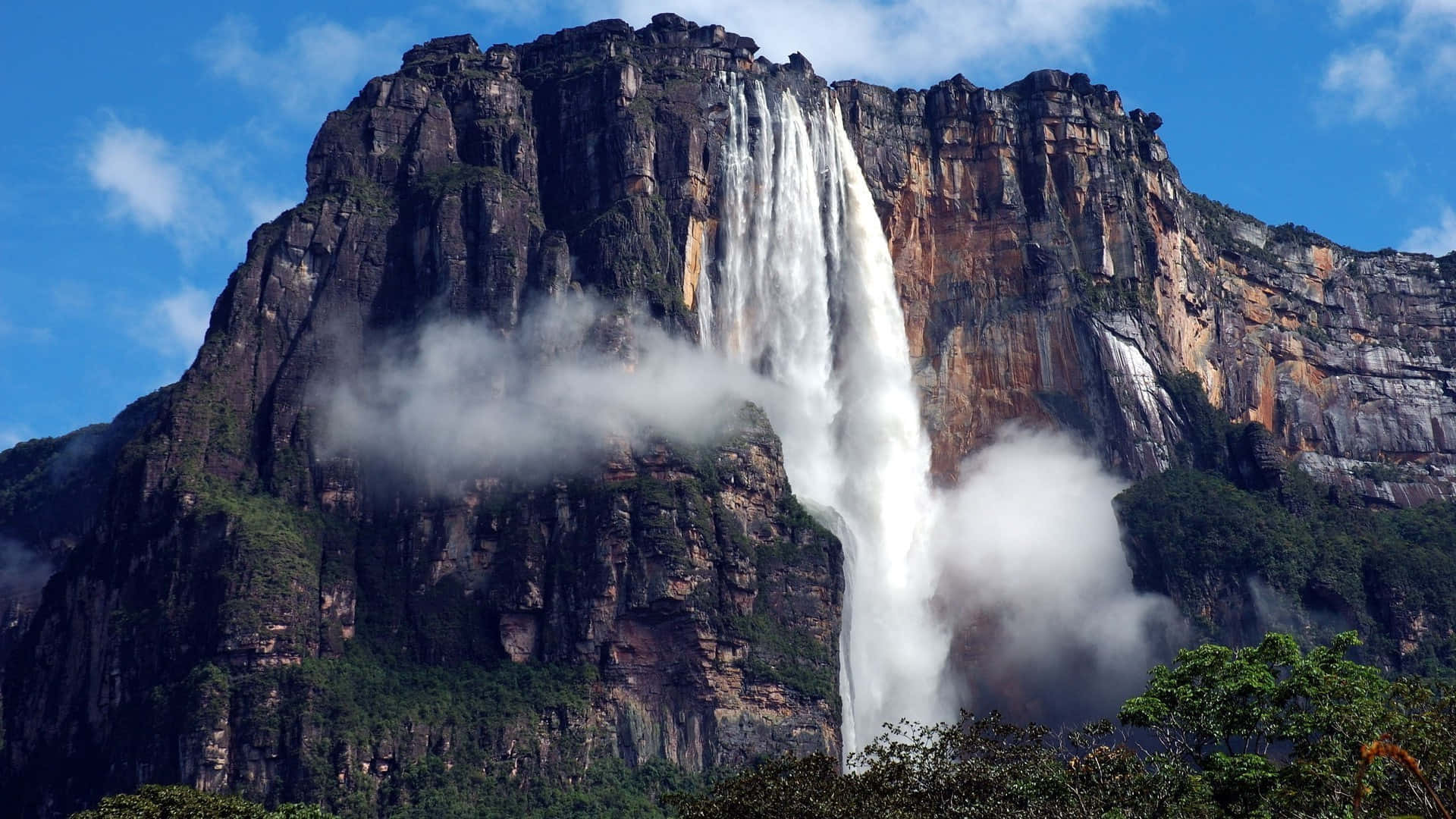 Angel Falls, massive waterfall, towering cliff face, Full HD Desktop Wallpaper
