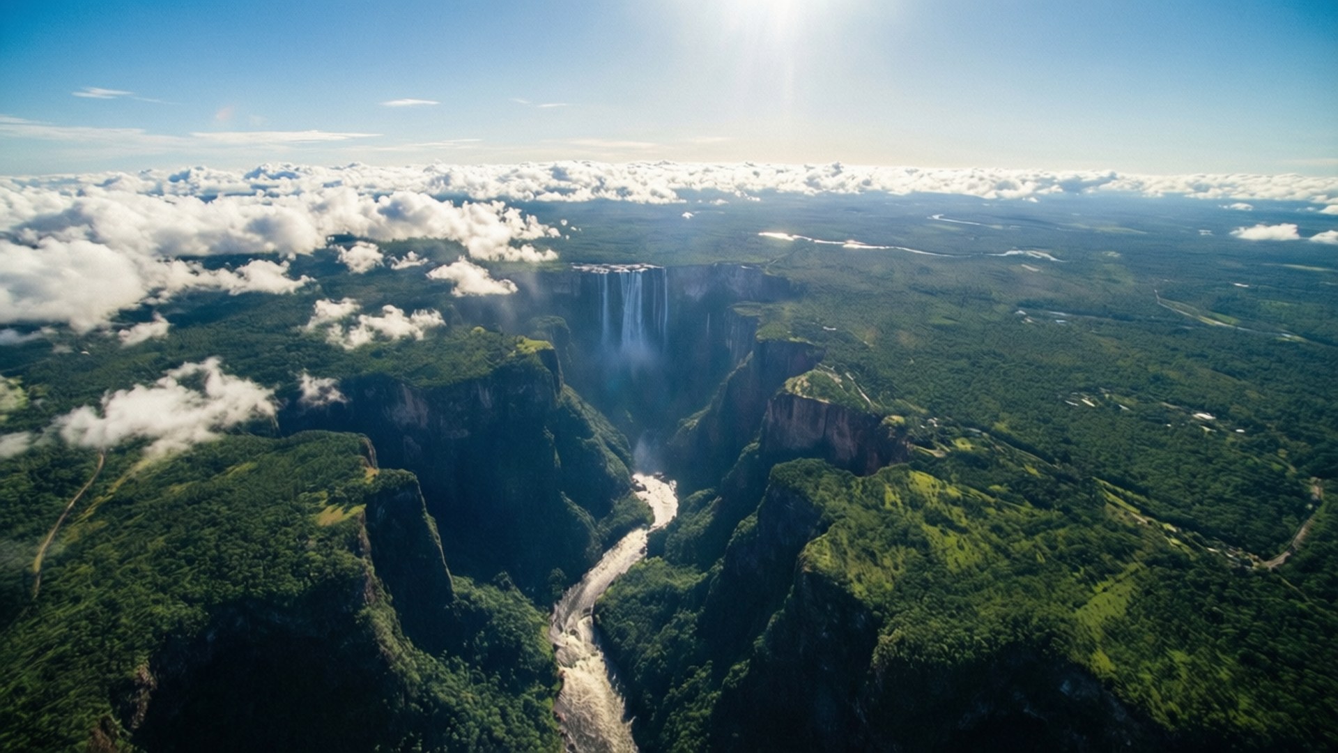 Angel Falls, towering cliff, lush green canyon, Full HD Desktop Wallpaper