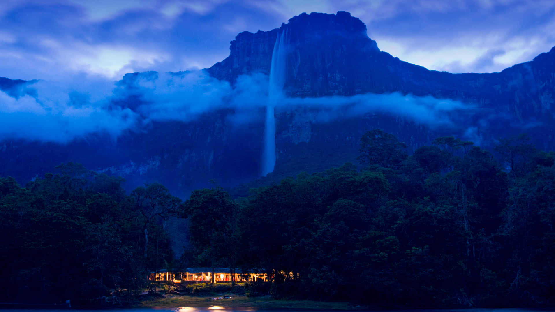 Angel Falls, waterfall, misty blue mountains, Full HD Desktop Wallpaper