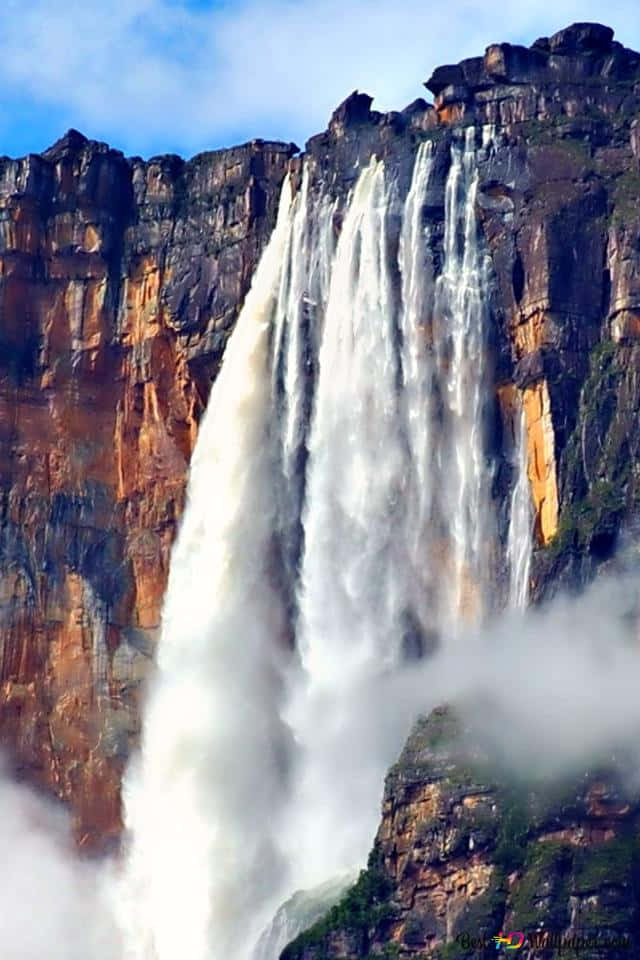 Angel Falls, massive waterfall, rugged cliff face, SD Phone Wallpaper