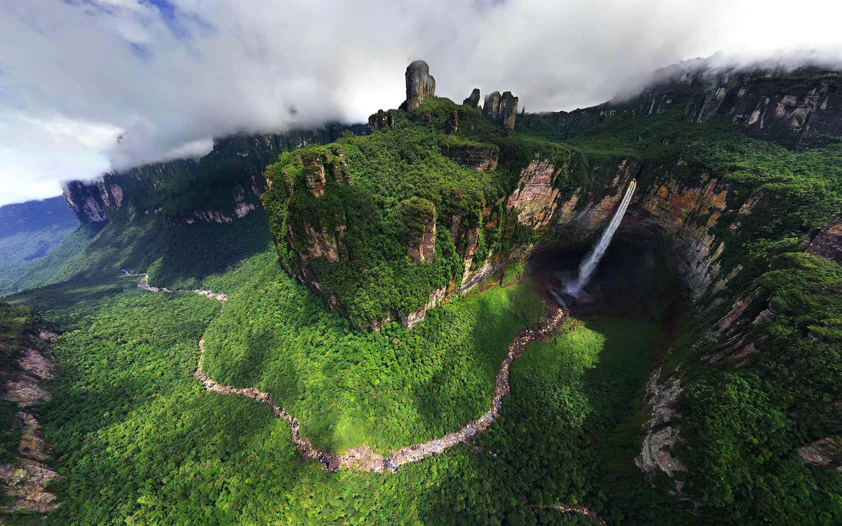 Angel Falls, lush green canyon, towering cliff waterfall, HD Desktop Wallpaper