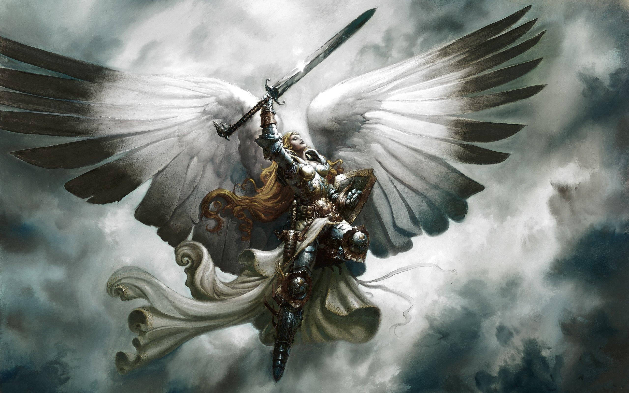 Warrior Angel Girl, winged warrior, ornate armor, 2K Desktop Wallpaper