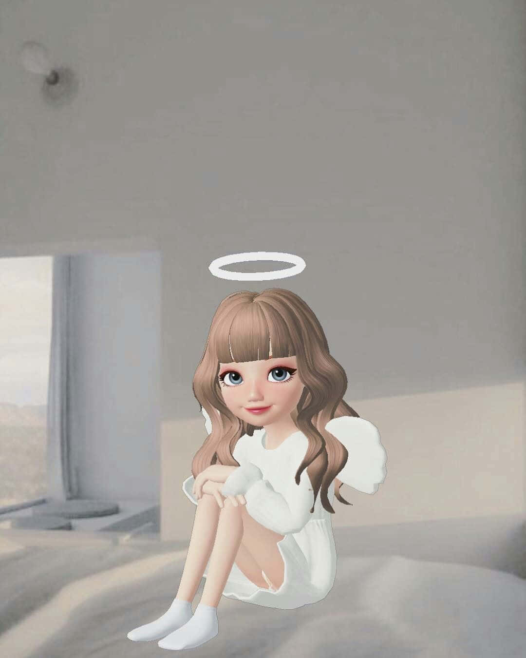 angel girl, brown hair, halo, HD Phone Wallpaper