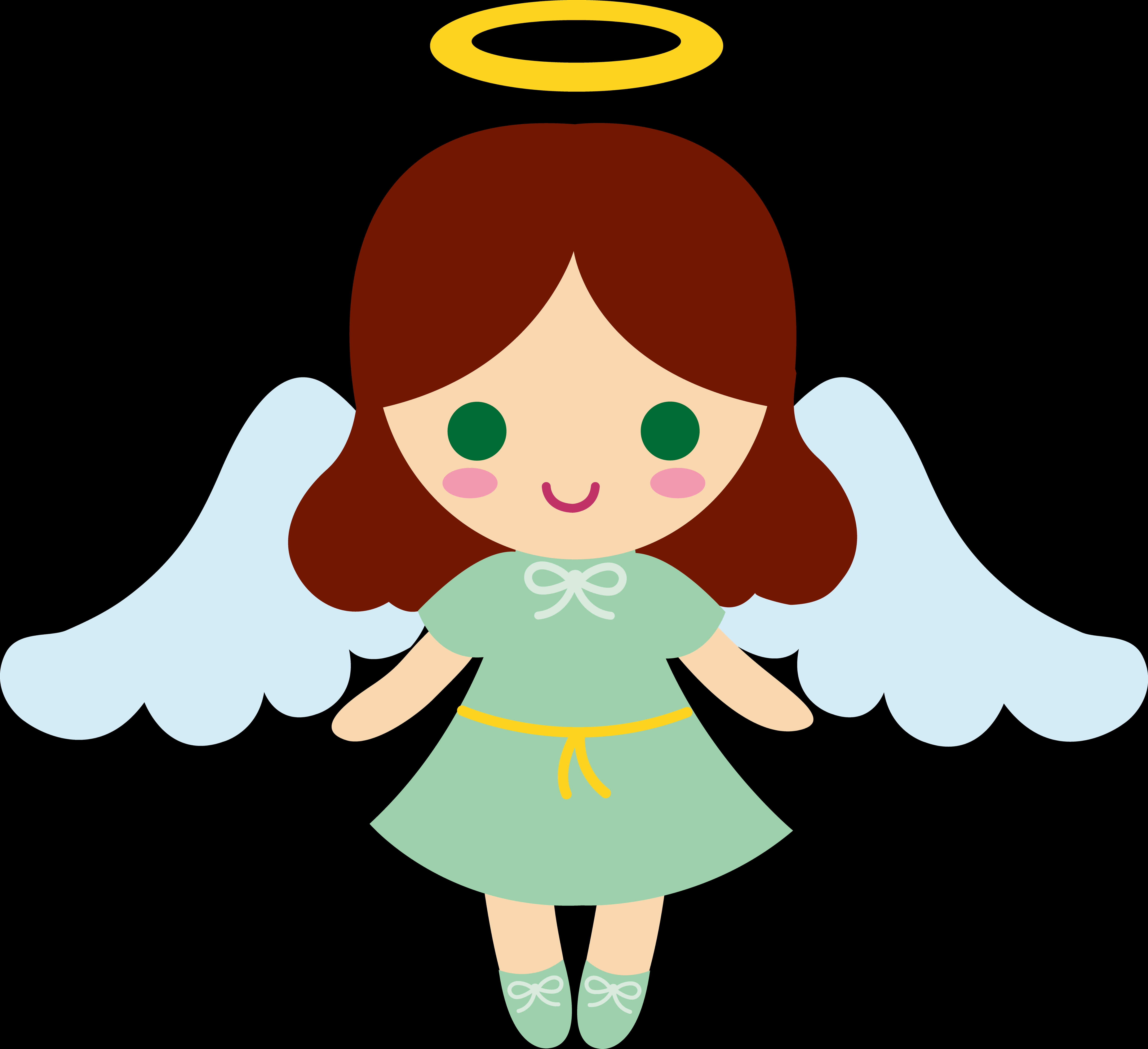 cute cartoon angel, brown hair, green eyes, 5K Desktop Wallpaper