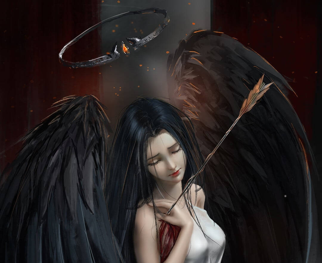 Angel Girl, dark-winged angel, broken halo, SD Desktop Wallpaper