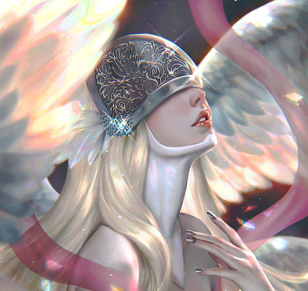 Angel Girl, silver helmet, flowing blonde hair, SD Desktop Wallpaper