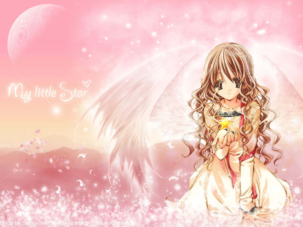 Cute Angel With A Small Star, anime angel girl, long curly hair, SD Desktop Wallpaper