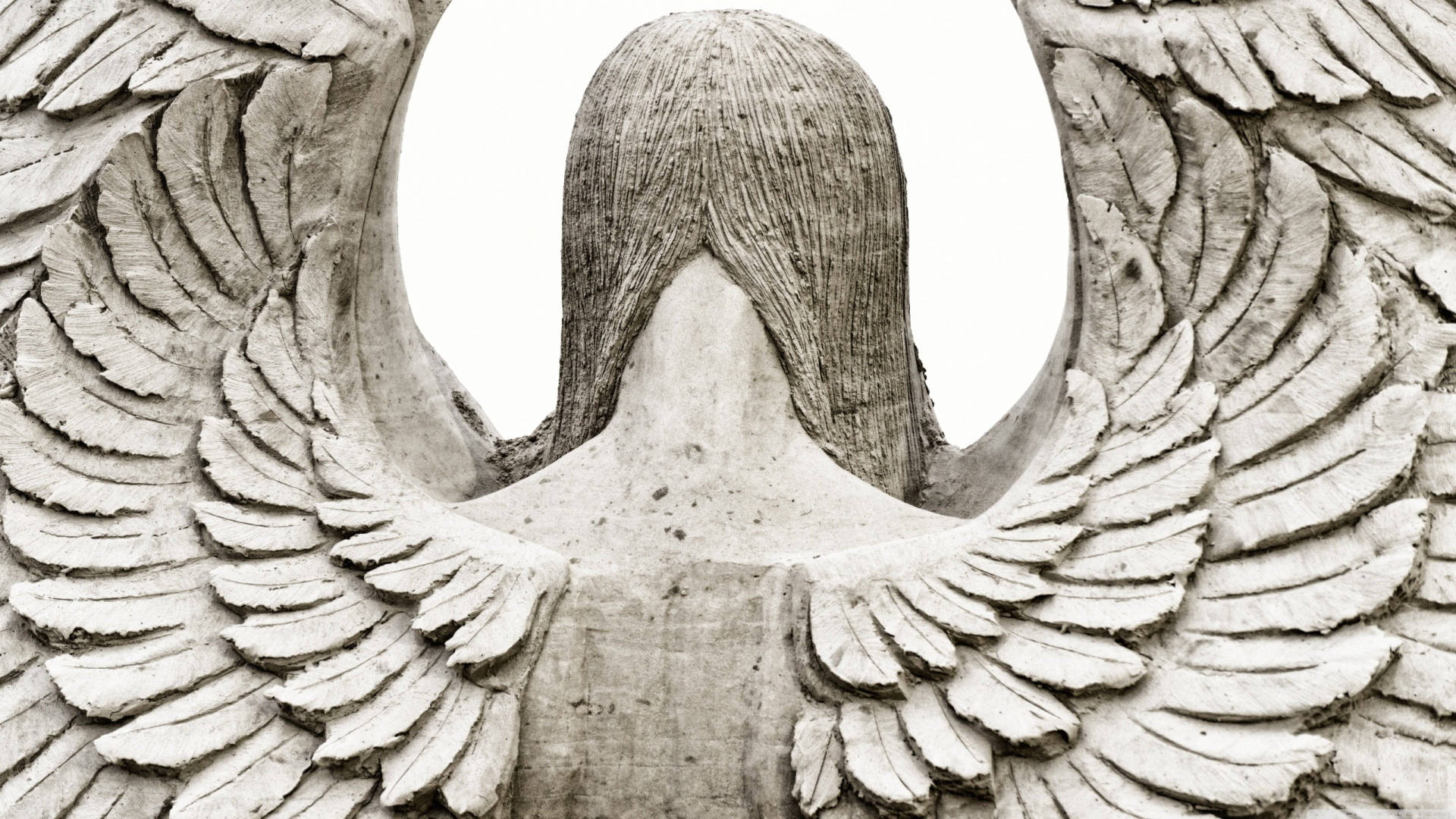 angel statue, stone sculpture, feathered wings, Full HD Desktop Wallpaper