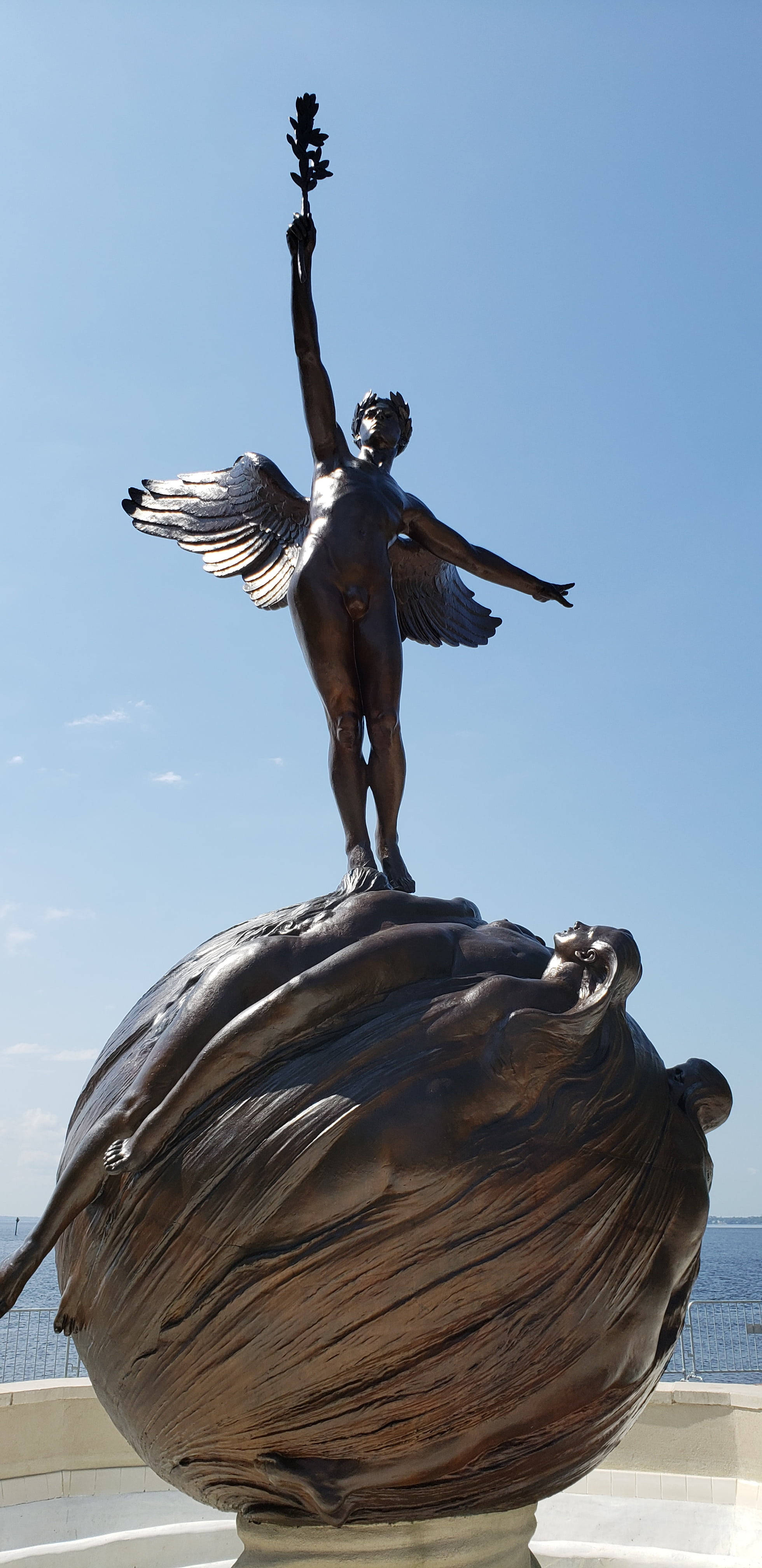 angel statue, bronze, winged figure, 4K Phone Wallpaper