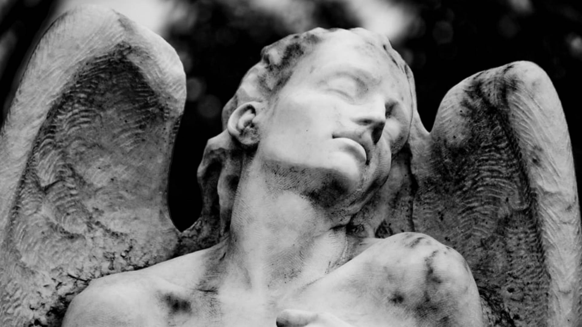 angel statue, eyes closed, stone, Full HD Desktop Wallpaper