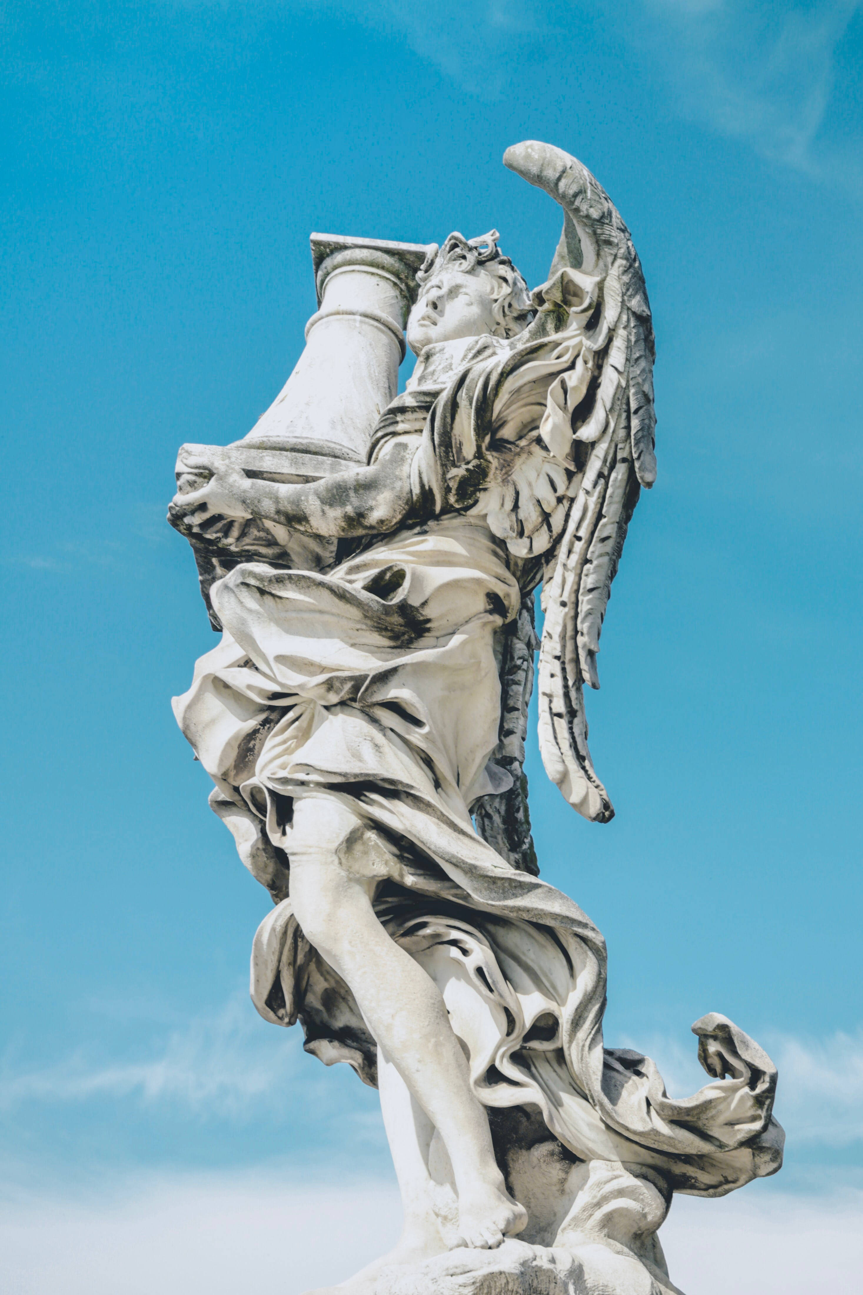 angel statue, stone, outstretched wings, 4K Phone Wallpaper