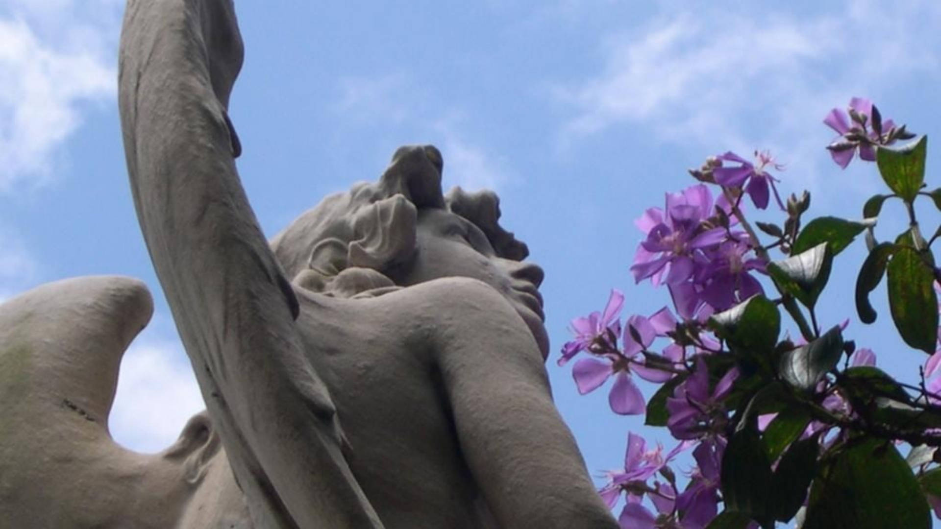 Angel Statue, winged figure, blue sky, Full HD Desktop Wallpaper