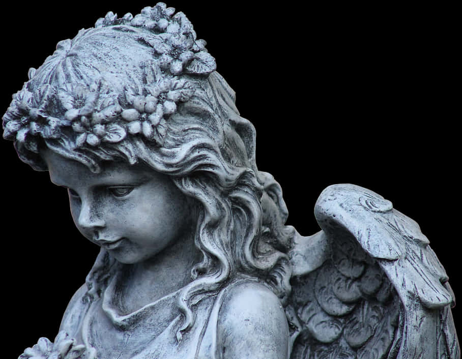 stone angel statue, floral crown, detailed wings, SD Desktop Wallpaper