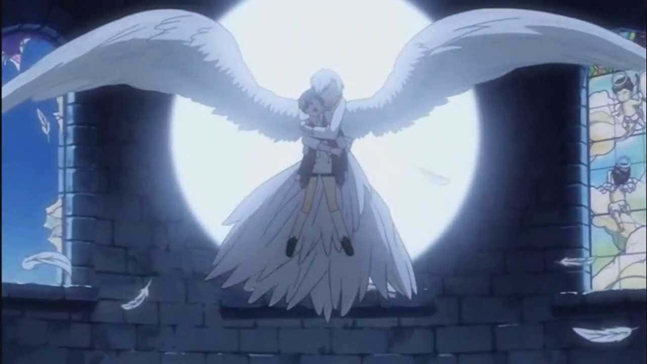 Angela Blanc, white-winged angel, glowing full moon, HD Desktop Wallpaper