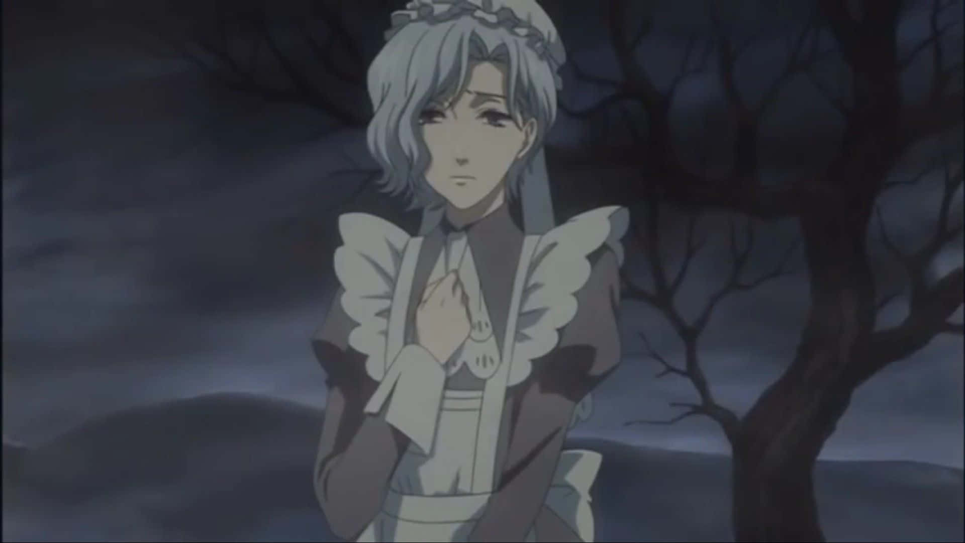 Angela Blanc, silver-haired anime girl, white frilled dress, Full HD Desktop Wallpaper