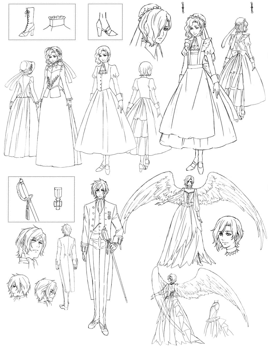 Angela Blanc, black and white character design sheet, female angel, HD Phone Wallpaper