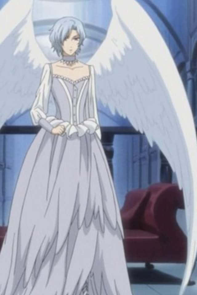 Angela Blanc, silver hair, white wings, SD Phone Wallpaper
