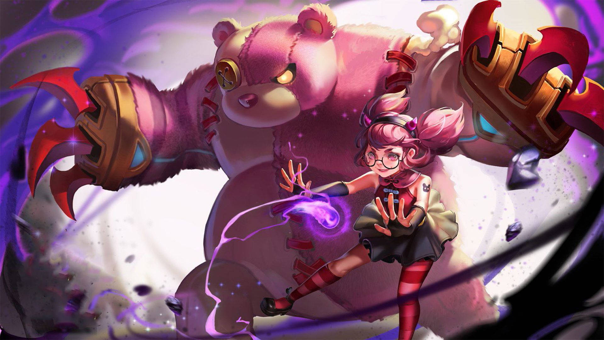 Angela Mobile Legends, pink-haired girl, glasses, Full HD Desktop Wallpaper